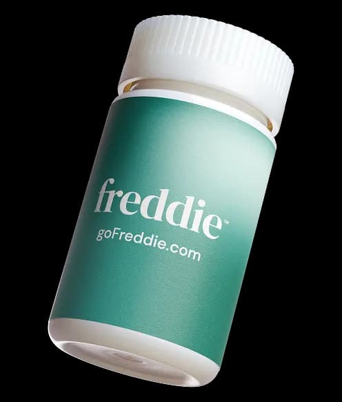 Green Freddie PrEP bottle with a white cap