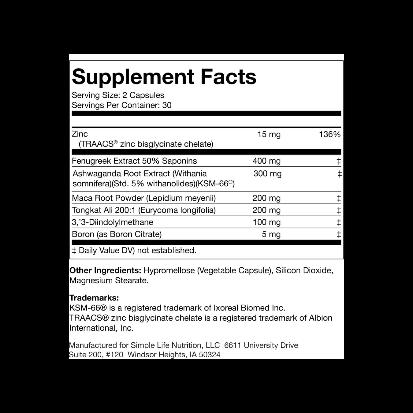 Vitality supplement nutrition facts